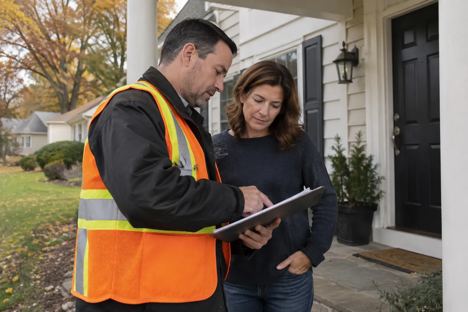 A1 Tank Guys contractor reviewing an oil tank removal quote with a New Jersey homeowner