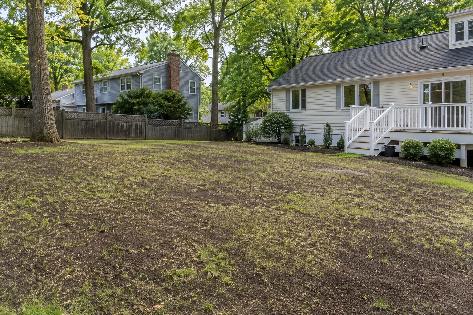 Backfilled and seeded yard after soil remediation in New Jersey